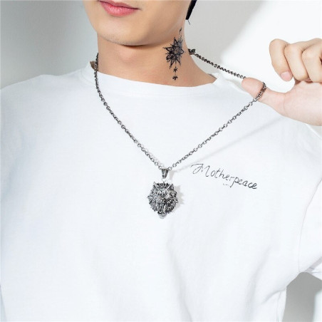 Magnifique Collier Loup en acier inoxydable 316L pour hommes