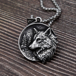 Collier tête de loup Viking en acier inoxydable