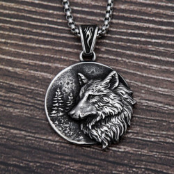 Détails collier tete de loup Viking en acier inoxydable