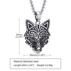 Dimensions du Collier tête de loup  en acier inoxydable pour homme