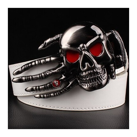 Ceinture Tête de Mort Main du Diable Main Squelette blanc