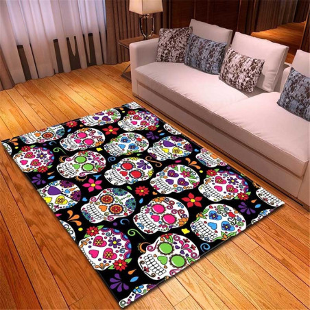 Tapis de sol Têtes de Mort Mexicaines colorées