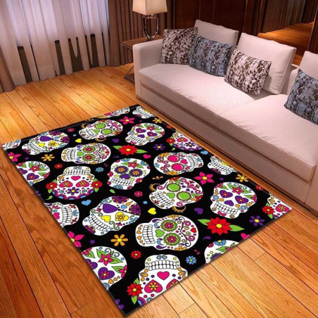 Tapis de sol Têtes de Mort Mexicaines colorées