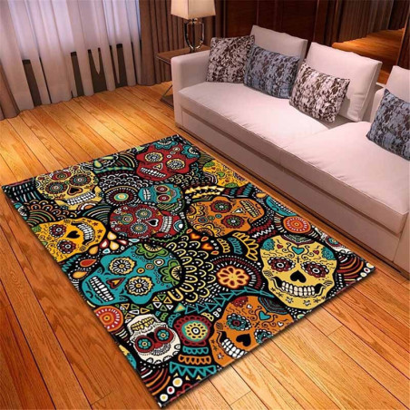 Tapis de sol Têtes de Mort Mexicaines colorées