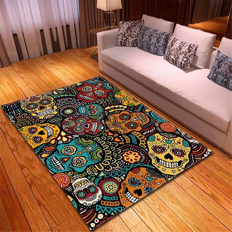 Tapis de sol Têtes de Mort Mexicaines colorées