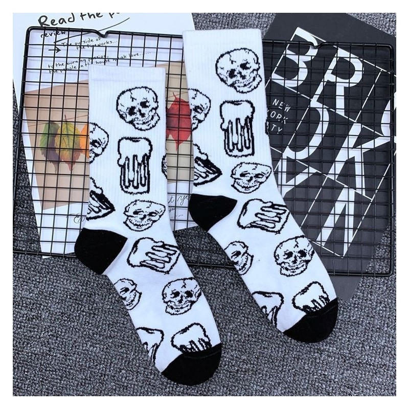 Chaussettes de sport en coton pur têtes de mort unisexe