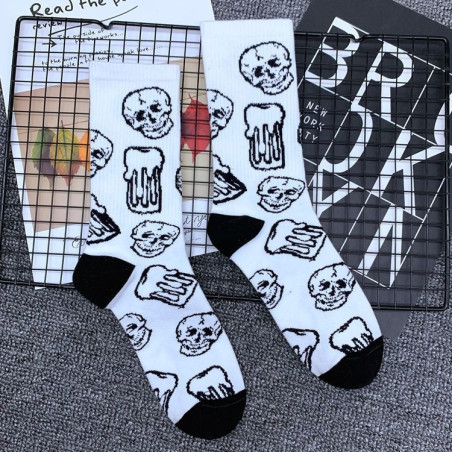 Chaussettes de sport en coton pur têtes de mort unisexe