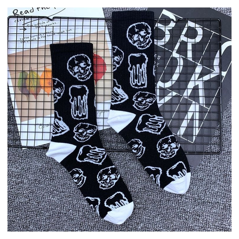 Chaussettes de sport en coton pur têtes de mort unisexe