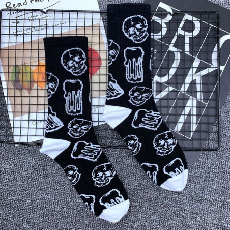 Chaussettes de sport en coton pur têtes de mort unisexe