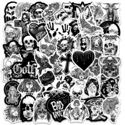 Lot de 10, 30 ou 50 stickers noir et blanc, de style gore et gothique