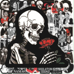 Lot de 10 ou 50 stickers squelettes noir et rouge