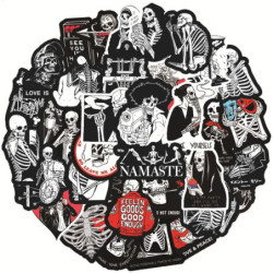 Lot de 10 ou 50 stickers squelettes noir et rouge