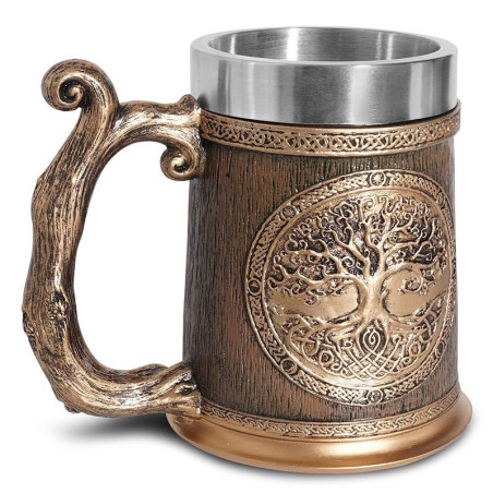 Chope à bière viking en résine et en acier inoxydable - modèle 3