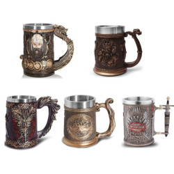Chope à bière viking en résine et en acier inoxydable - 10 modèles au choix !