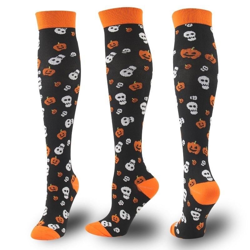 Chaussettes de compression : Halloween, squelettes et têtes de mort