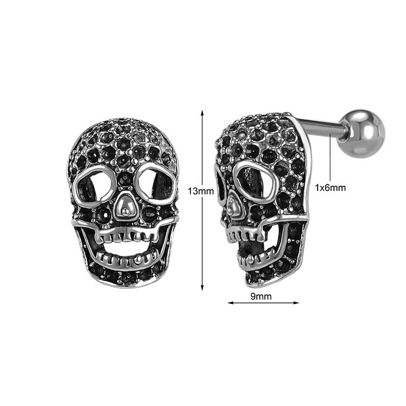 Boucles d'oreilles tête de mort acier inoxydable 316L