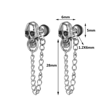 Boucles d'oreilles tête de mort acier inoxydable 316L