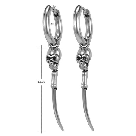 Boucles d'oreilles tête de mort acier inoxydable 316L