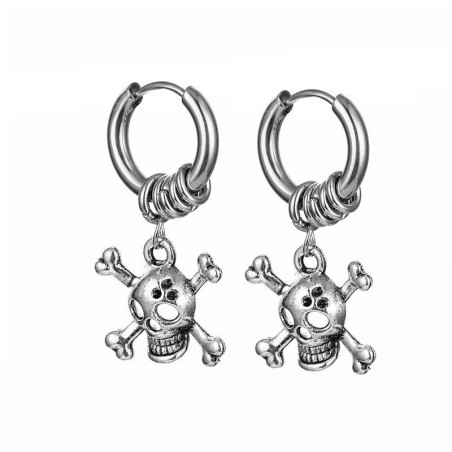 Boucles d'oreilles tête de mort crâne de Pirate en acier inoxydable pour femmes et hommes - couleur argent