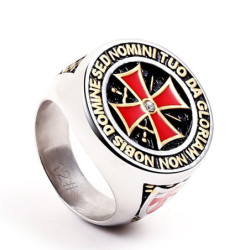 Bague Templier croix rouge avec strass - couleur or et argent