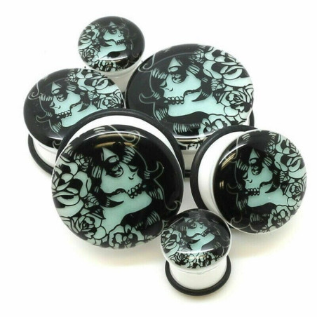 Bouchons extenseurs d'oreilles tête de mort lumineux 3D