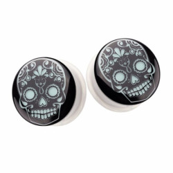 Bouchons extenseurs d'oreilles tête de mort lumineux 3D