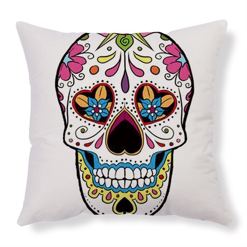 Magnifique Housse de coussin tête de mort Santa Muerte Corlorés