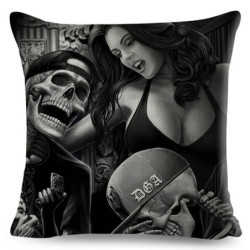 Magnifique Housse de coussin tête de mort crâne mortars Bikers !