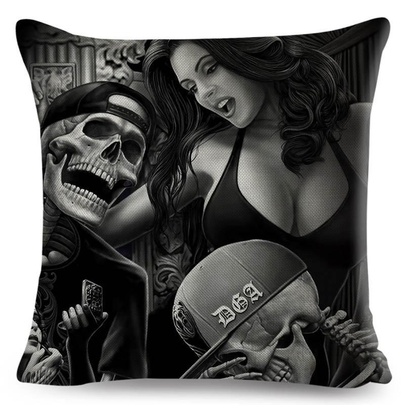 Magnifique Housse de coussin tête de mort crâne mortars Bikers !