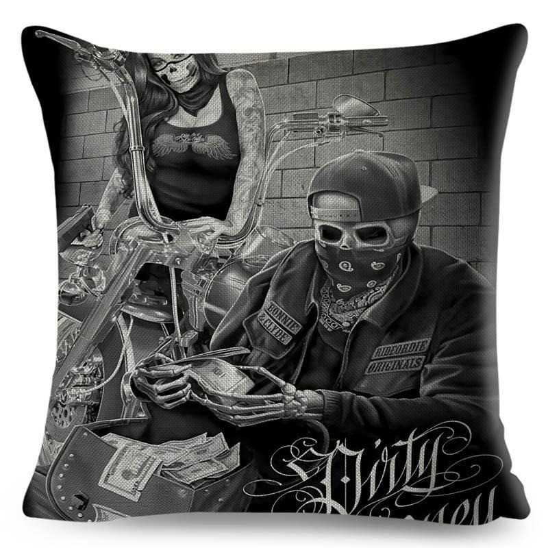 Magnifique Housse de coussin tête de mort crâne mortars Bikers !