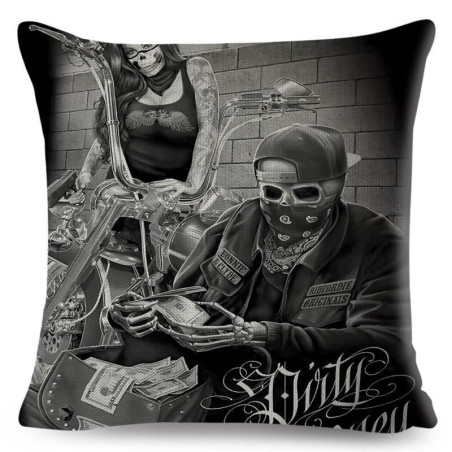 Magnifique Housse de coussin tête de mort crâne mortars Bikers !