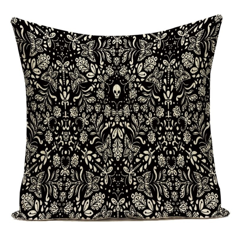 Magnifique Housse de coussin tête de mort crâne gothique