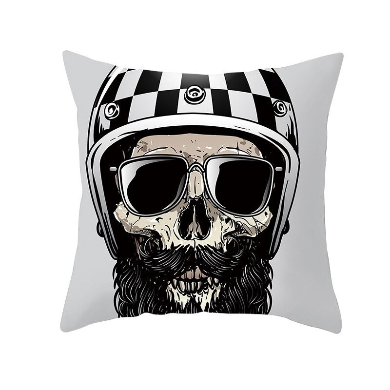 Housse de coussin tête de mort crâne Bikers