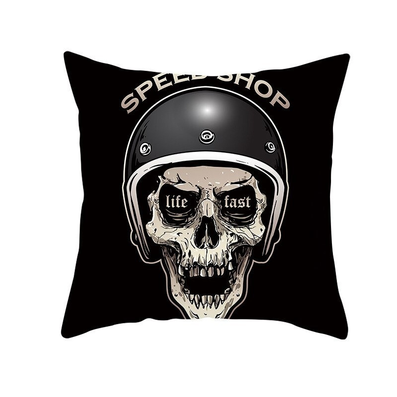 Housse de coussin tête de mort crâne Bikers