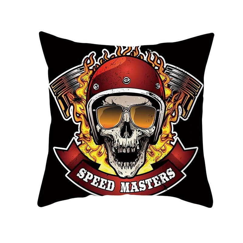 Housse de coussin tête de mort crâne Bikers