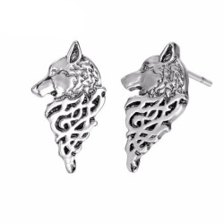 Boucles d’oreille Viking en forme de loup pour femmes modèle argent