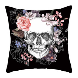 Housse de coussin tête de mort crâne fleuri - 45 x 45 cm