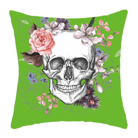 Housse de coussin tête de mort crâne fleuri - 45 x 45 cm - 7 modèles