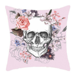 Housse de coussin tête de mort crâne fleuri - 45 x 45 cm - 7 modèles