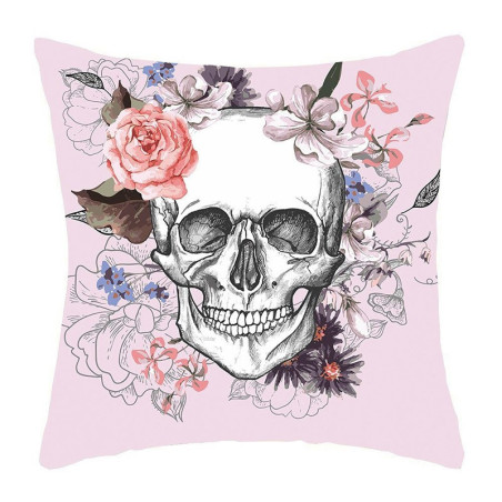 Housse de coussin tête de mort crâne fleuri - 45 x 45 cm - 7 modèles