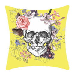Housse de coussin tête de mort crâne fleuri - 45 x 45 cm - 7 modèles
