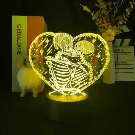Lampe tête de mort squelettes qui s'embrassent - Lampe Led en 3d