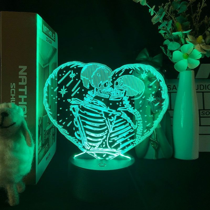 Lampe tête de mort squelettes qui s'embrassent - Lampe Led en 3d