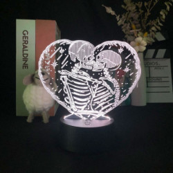 Lampe tête de mort squelettes qui s'embrassent - Lampe Led en 3d
