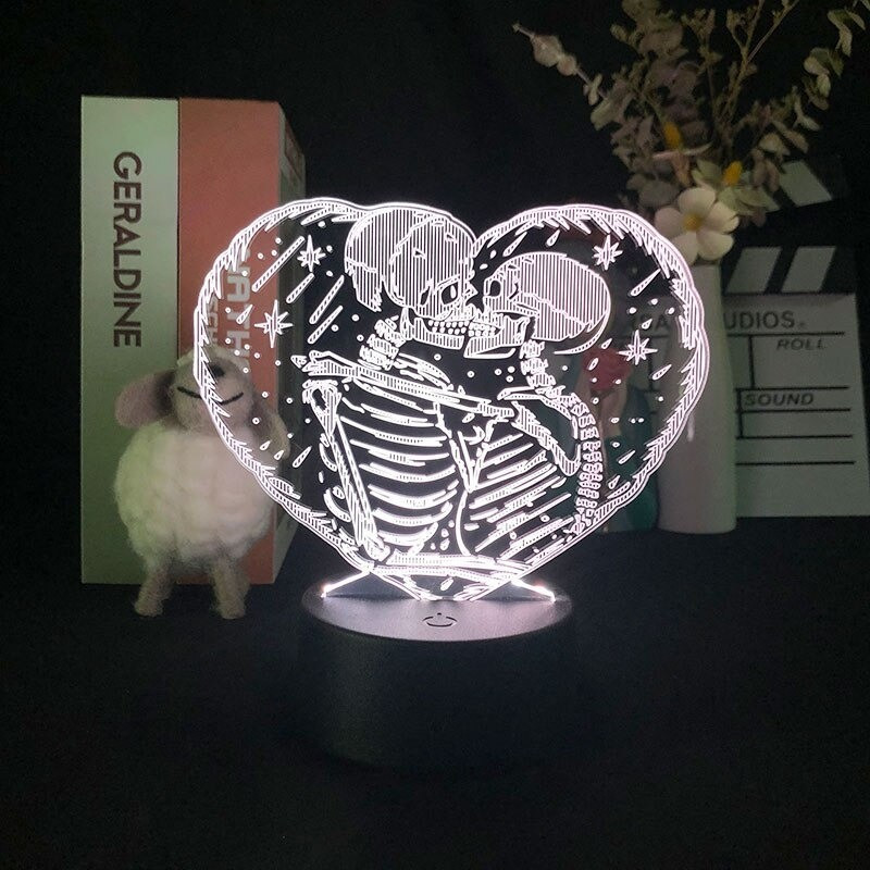 Lampe tête de mort squelettes qui s'embrassent - Lampe Led en 3d