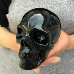 Crâne de guérison Reiki Tête de mort en Quartz obsidienne naturelle vue face