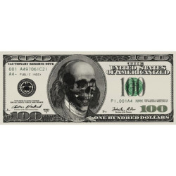 Poster tête de mort crâne billet 100 dollars américain - sans cadre