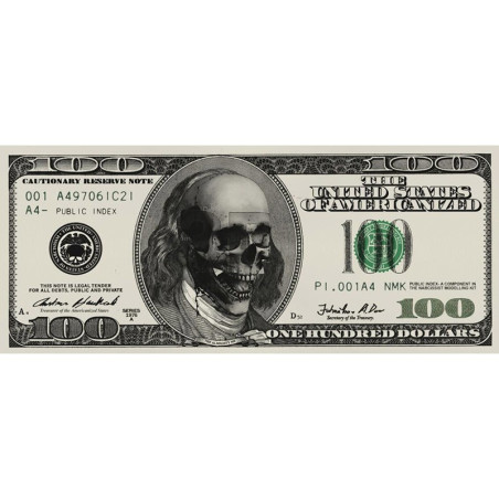 Poster tête de mort crâne billet 100 dollars américain - sans cadre