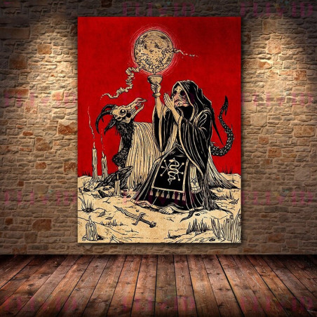 Poster tête de mort crâne et symboles religieux et démons - sans cadre