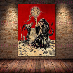 Poster tête de mort crâne et symboles religieux et démons - sans cadre